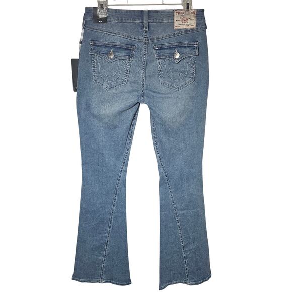 True Religion Joey Mid Rise Flap Pockets Flare Jeans Light Idyllic Wash Size 28 - Picture 2 of 10
